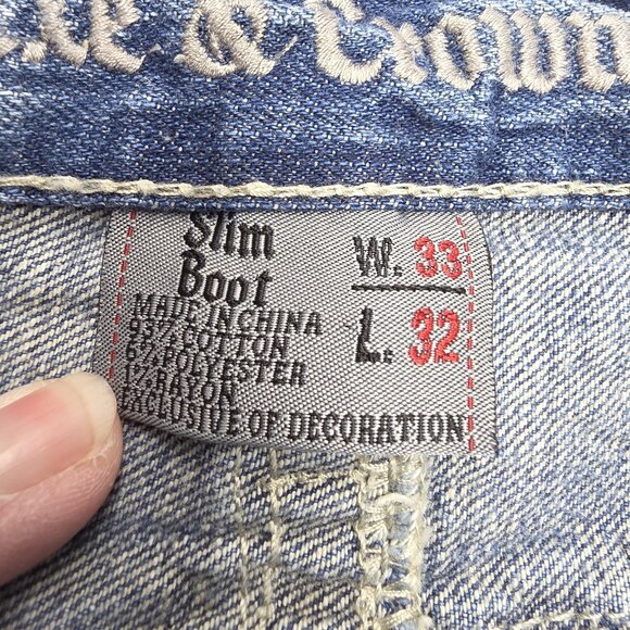 Axe & Crown Jeans Mens 33x32 Blue Slim Boot Distressed Denim Back Flap Pockets - Picture 9 of 14